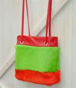 Hotsjok design taske i lime grøn og orange koskind